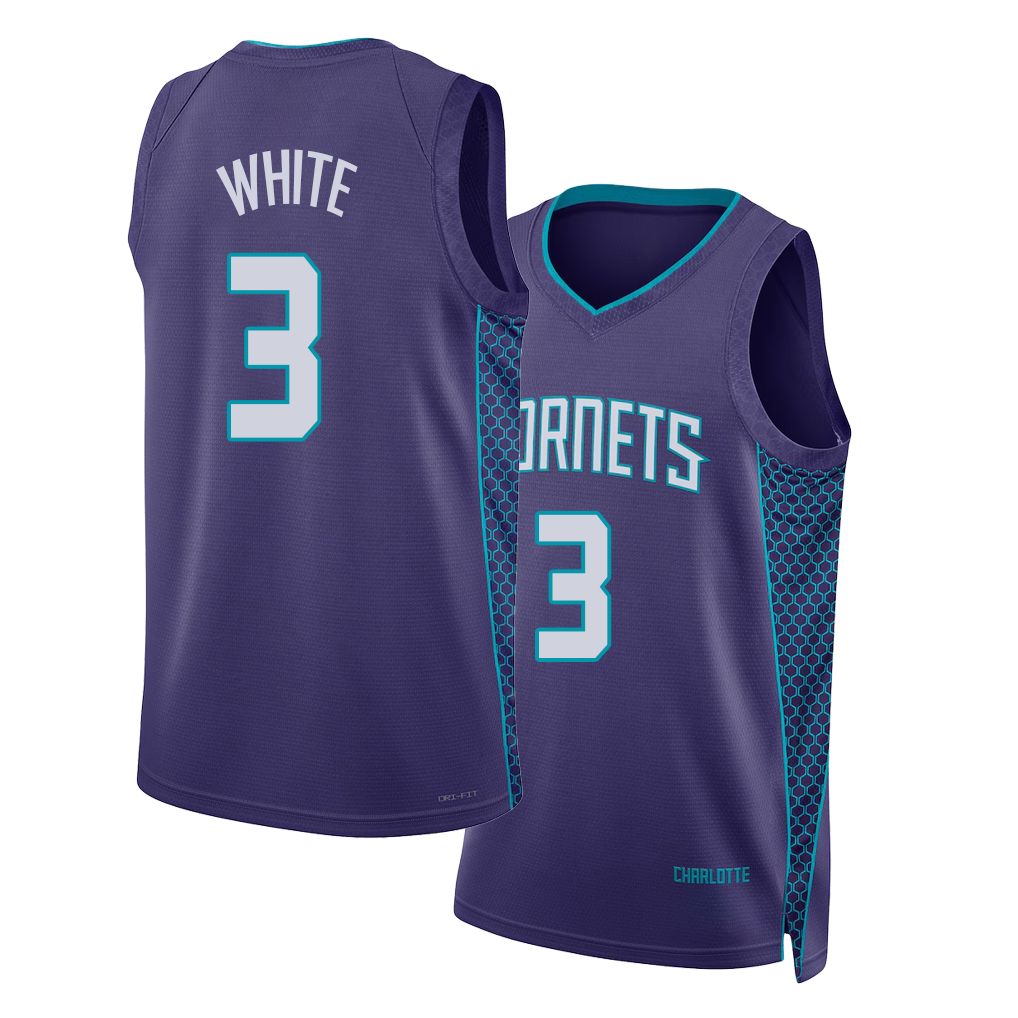 Charlotte #3 White Player Basketball Sleeveless Purple Jersey Coby For Adult Youth