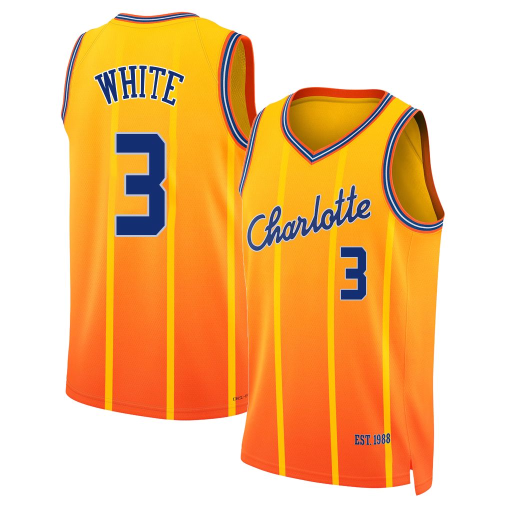 Charlotte #3 White Player Basketball Sleeveless Yellow Jersey Coby For Adult Youth