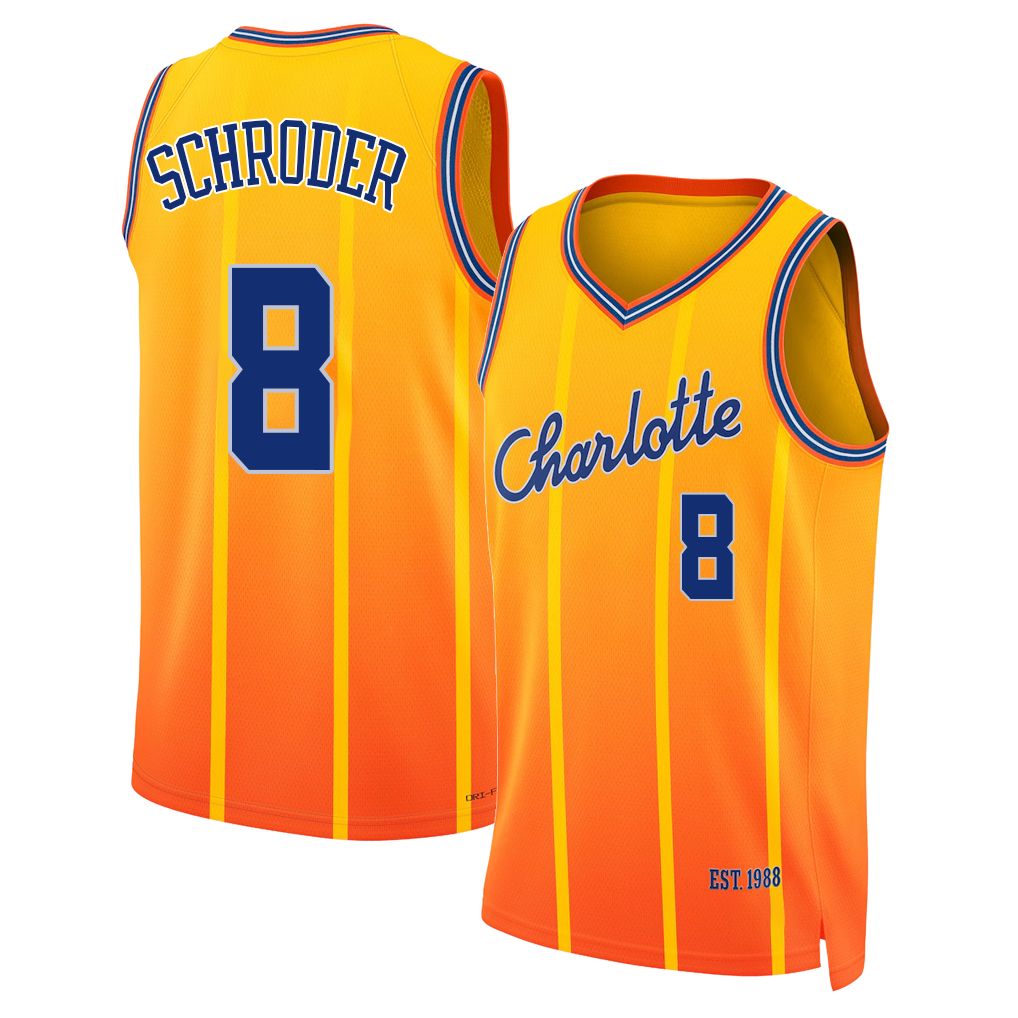 Charlotte #8 Schroder Player Basketball Sleeveless Yellow Jersey Dennis For Adult Youth