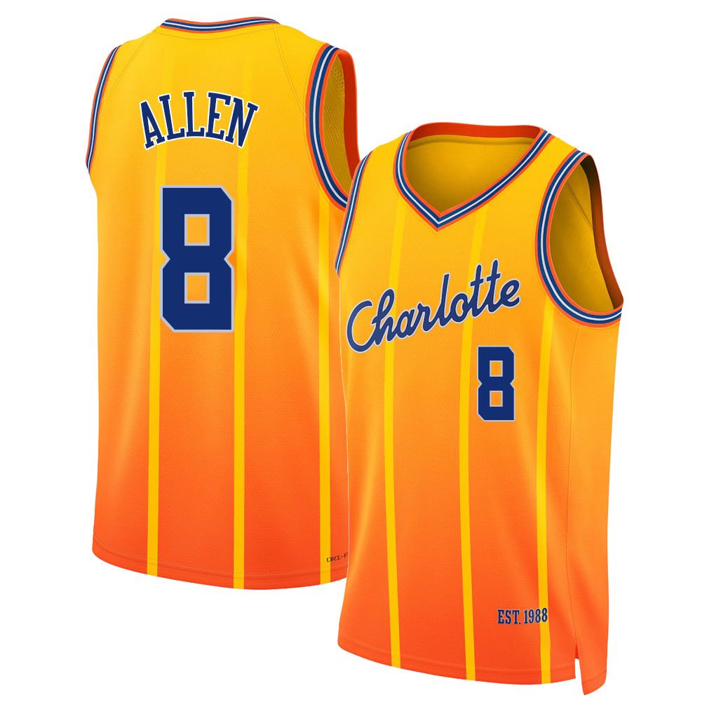 Charlotte #8 Allen Player Basketball Sleeveless Yellow Jersey Grayson For Adult Youth