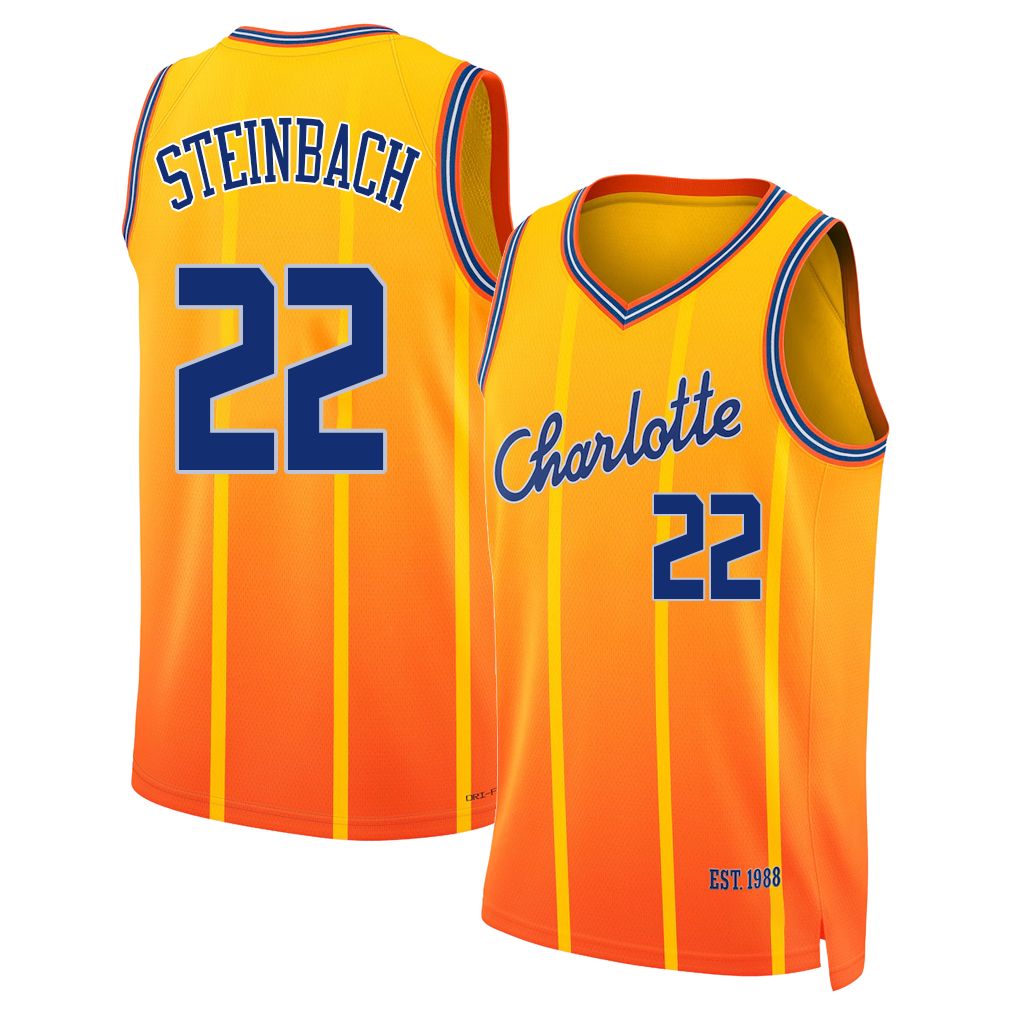 Charlotte #22 Steinbach Player Basketball Sleeveless Yellow Jersey Hannes For Adult Youth