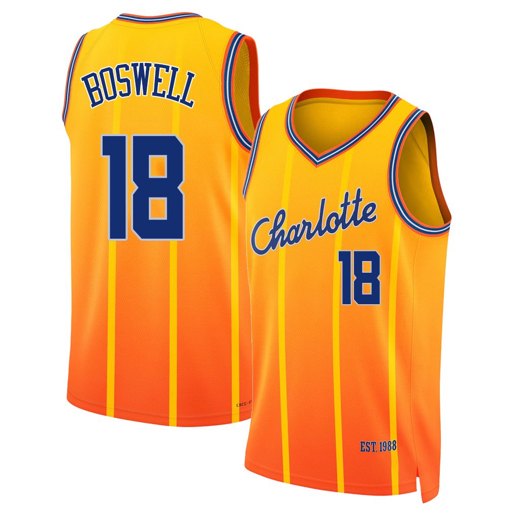 Charlotte #18 Boswell Player Basketball Sleeveless Yellow Jersey Kylan For Adult Youth