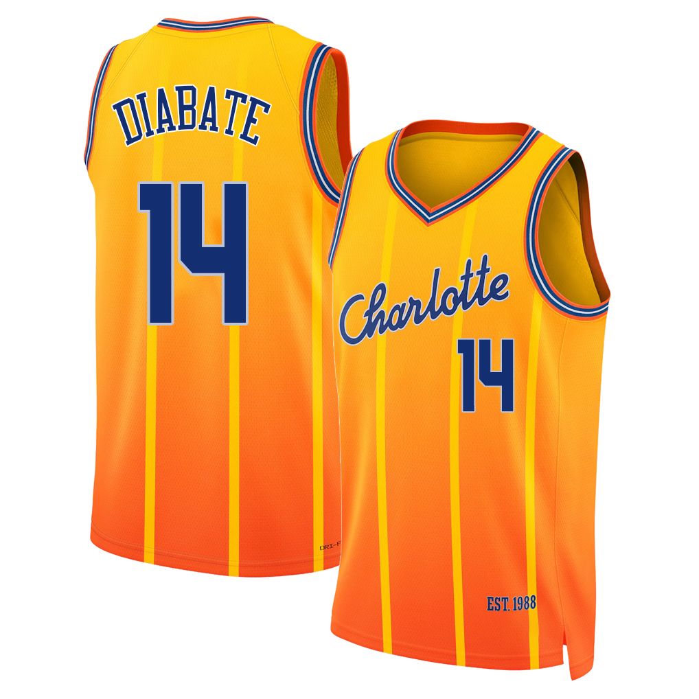Charlotte #14 Diabate Player Basketball Sleeveless Yellow Jersey Moussa For Adult Youth