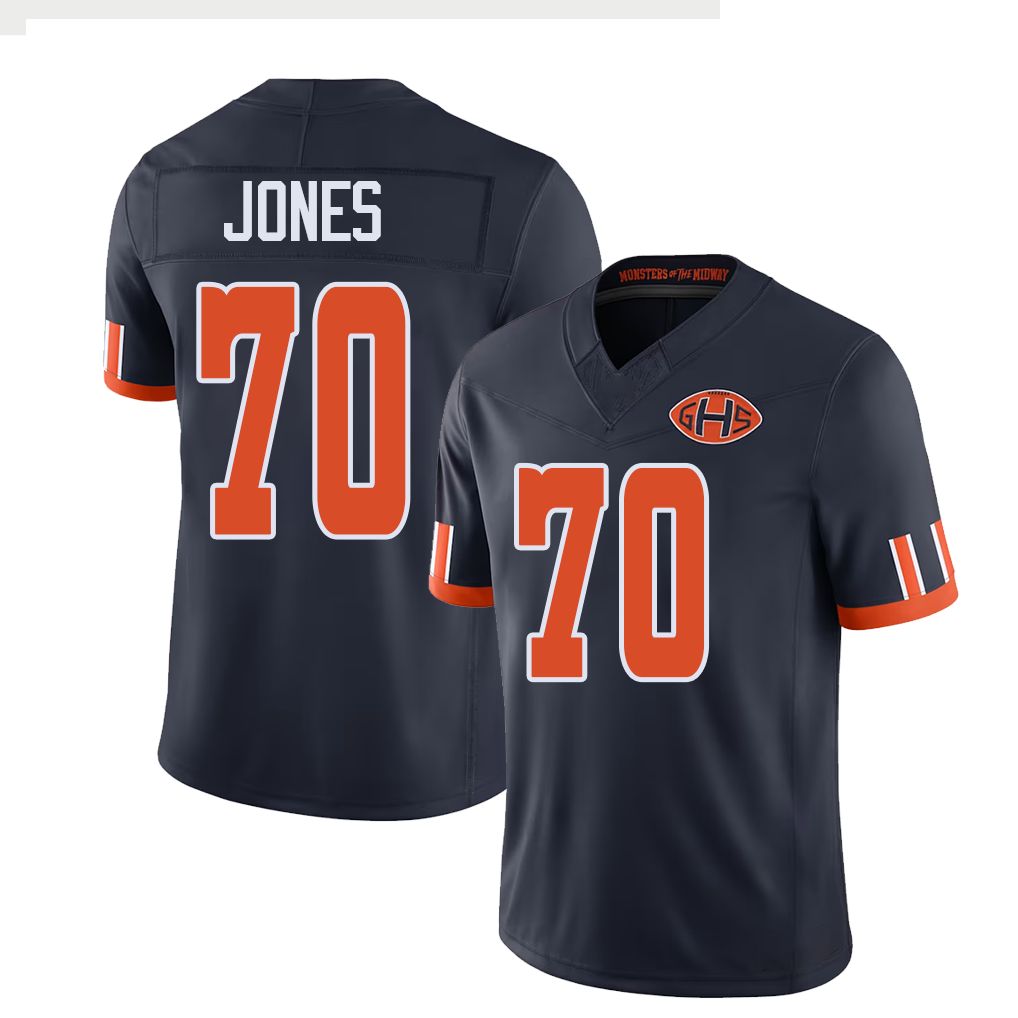 Chicago #70 Jones Football V Neck Short Sleeve Navy Jersey Braxton For Men Youth Women Gift