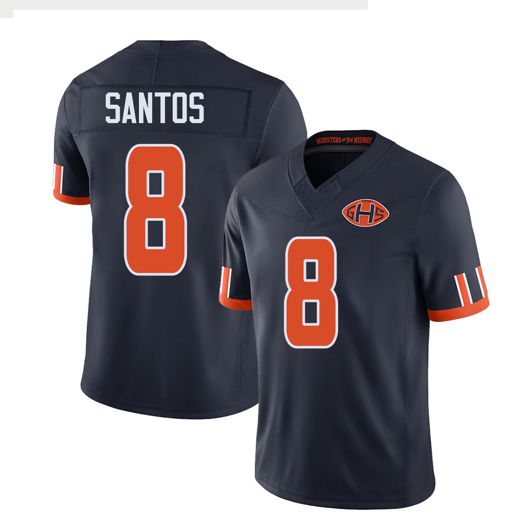 Chicago #8 Santos Football V Neck Short Sleeve Navy Jersey Cairo For Men Youth Women Gift