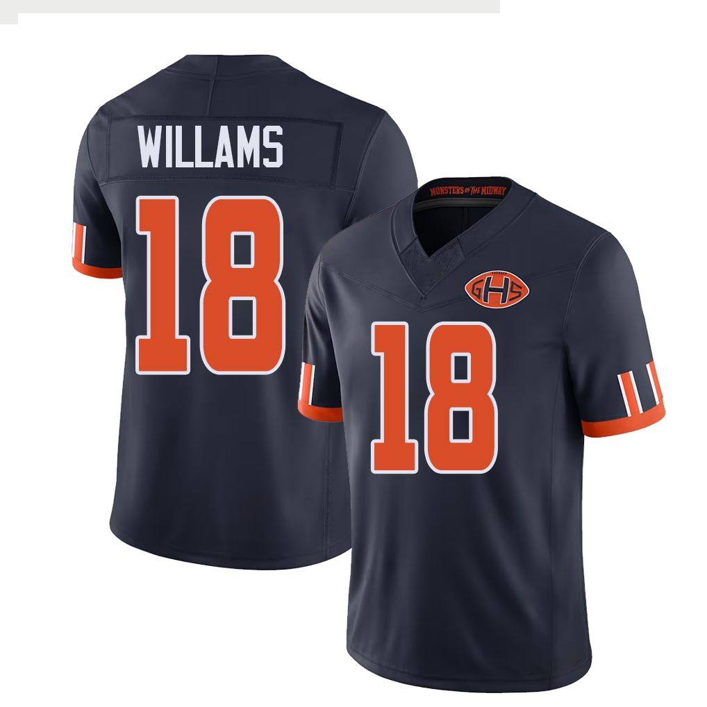 Chicago #18 Williams Football V Neck Short Sleeve Navy Jersey Caleb For Men Youth Women Gift