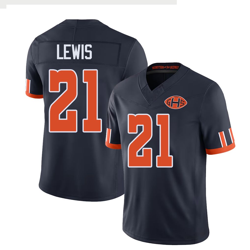 Chicago #21 Lewis Football V Neck Short Sleeve Navy Jersey Cam For Men Youth Women Gift