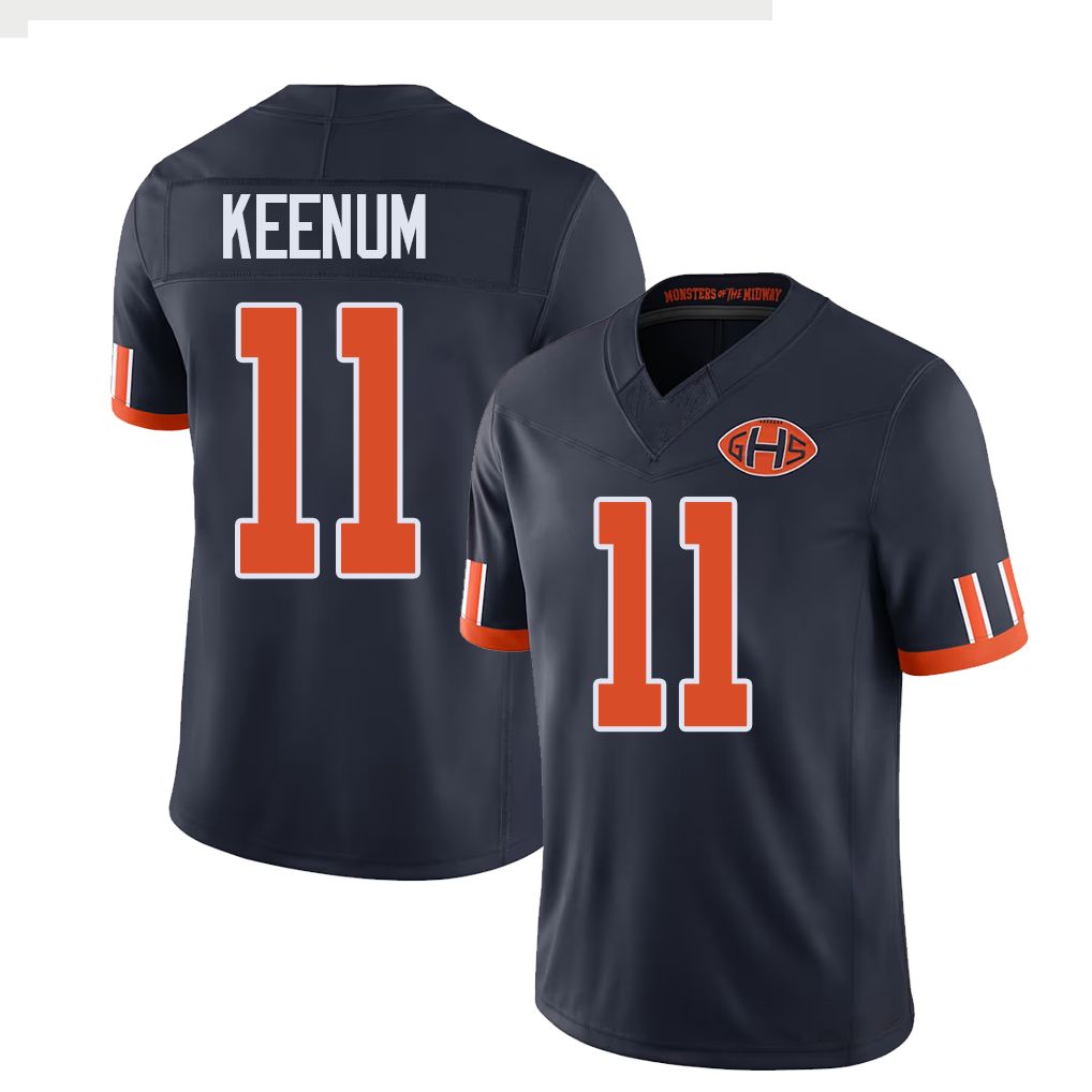 Chicago #11 Keenum Football V Neck Short Sleeve Navy Jersey Case For Men Youth Women Gift