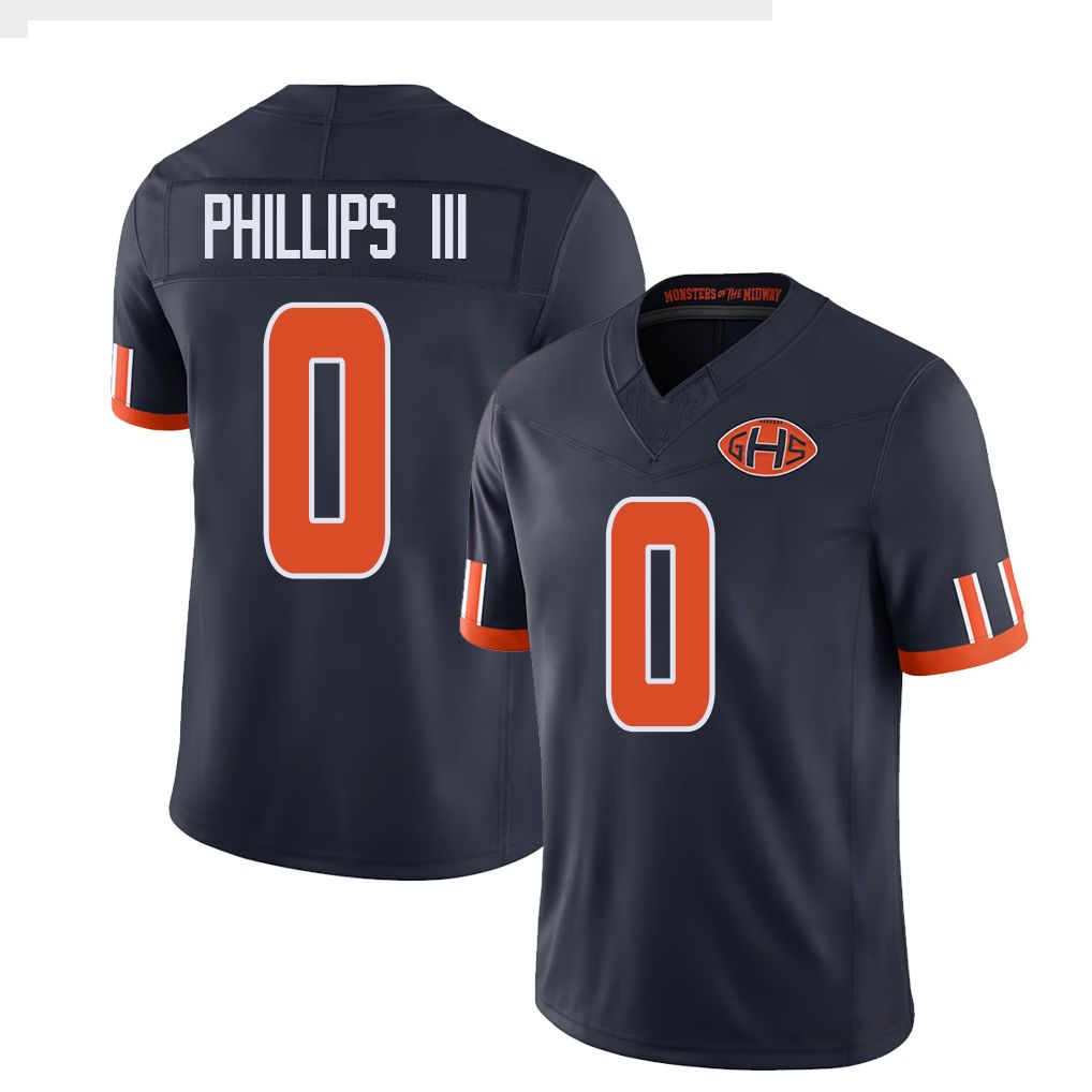 Chicago #0 Phillips III Football V Neck Short Sleeve Navy Jersey Clark For Men Youth Women Gift