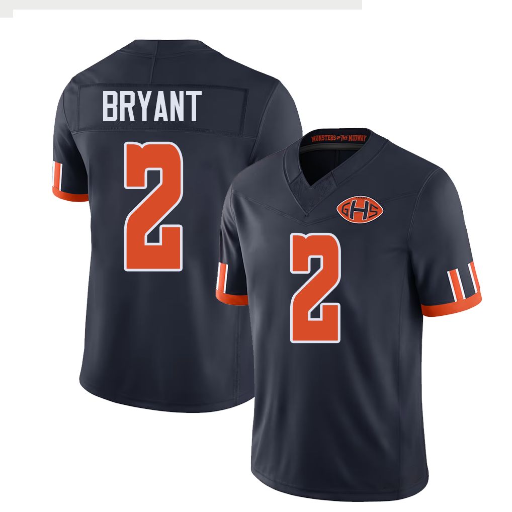 Chicago #2 Bryant Football V Neck Short Sleeve Navy Jersey Coby For Men Youth Women Gift