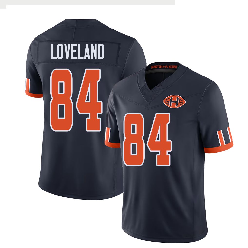 Chicago #84 Loveland Football V Neck Short Sleeve Navy Jersey Colston For Men Youth Women Gift