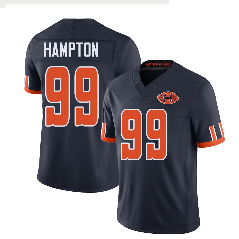Chicago #99 Hampton Football V Neck Short Sleeve Navy Jersey Dan For Men Youth Women Gift