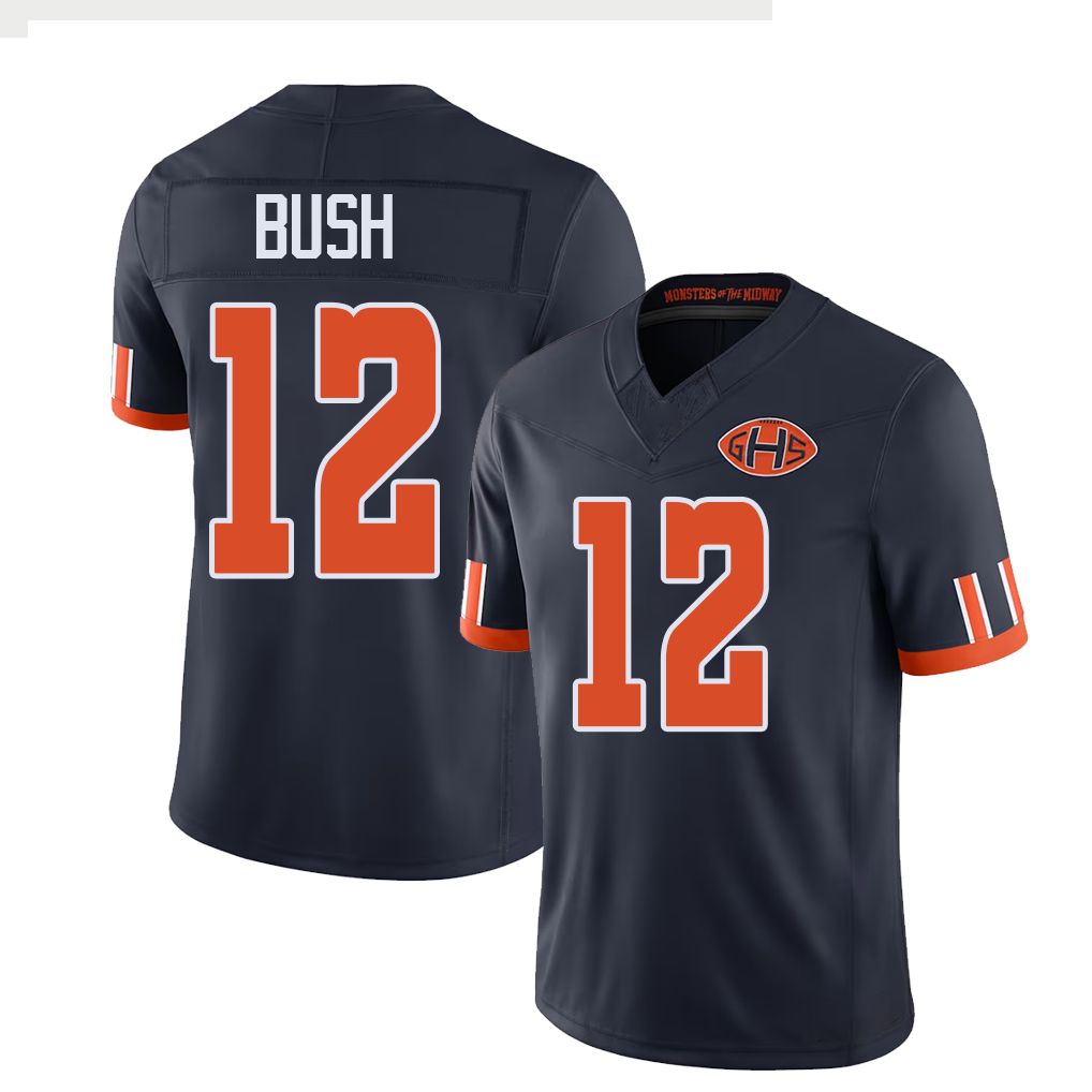 Chicago #12 Bush Football V Neck Short Sleeve Navy Jersey Devin For Men Youth Women Gift