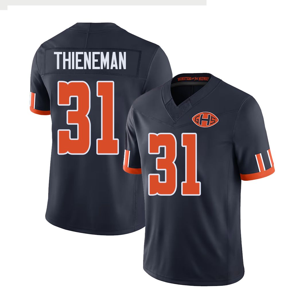 Chicago #31 Thieneman Football V Neck Short Sleeve Navy Jersey Dillon For Men Youth Women Gift