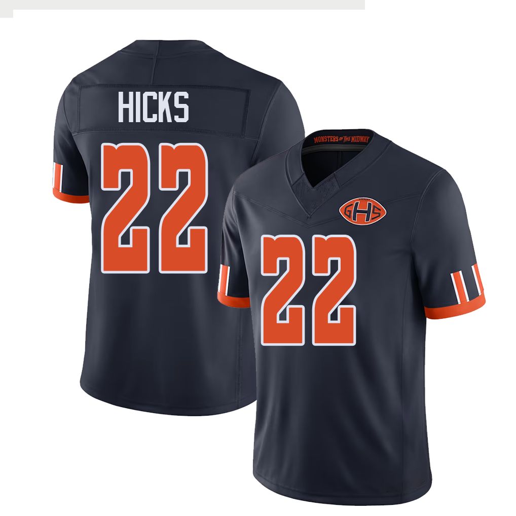 Chicago #22 Hicks Football V Neck Short Sleeve Navy Jersey Elijah For Men Youth Women Gift
