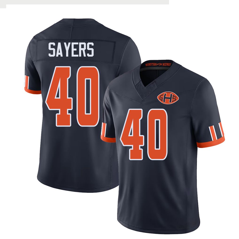 Chicago #40 Sayers Football V Neck Short Sleeve Navy Jersey Gale For Men Youth Women Gift