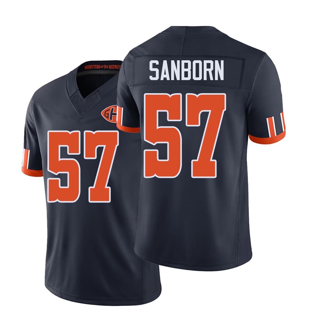 Chicago #57 Sanborn Football V Neck Short Sleeve Navy Jersey Jack For Men Youth Women Gift