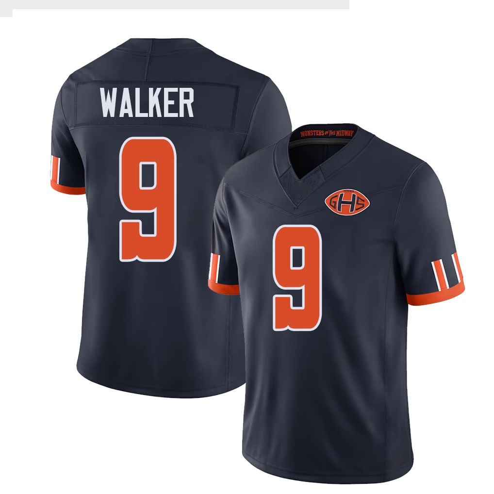Chicago #9 Walker Football V Neck Short Sleeve Navy Jersey Jahdae For Men Youth Women Gift