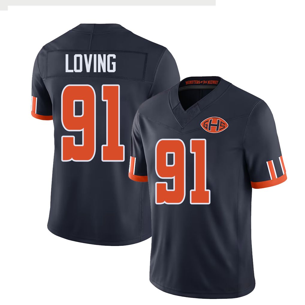 Chicago #91 Loving Football V Neck Short Sleeve Navy Jersey Jayden For Men Youth Women Gift