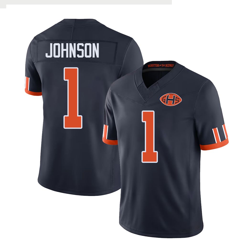Chicago #1 Johnson Football V Neck Short Sleeve Navy Jersey Jaylon For Men Youth Women Gift