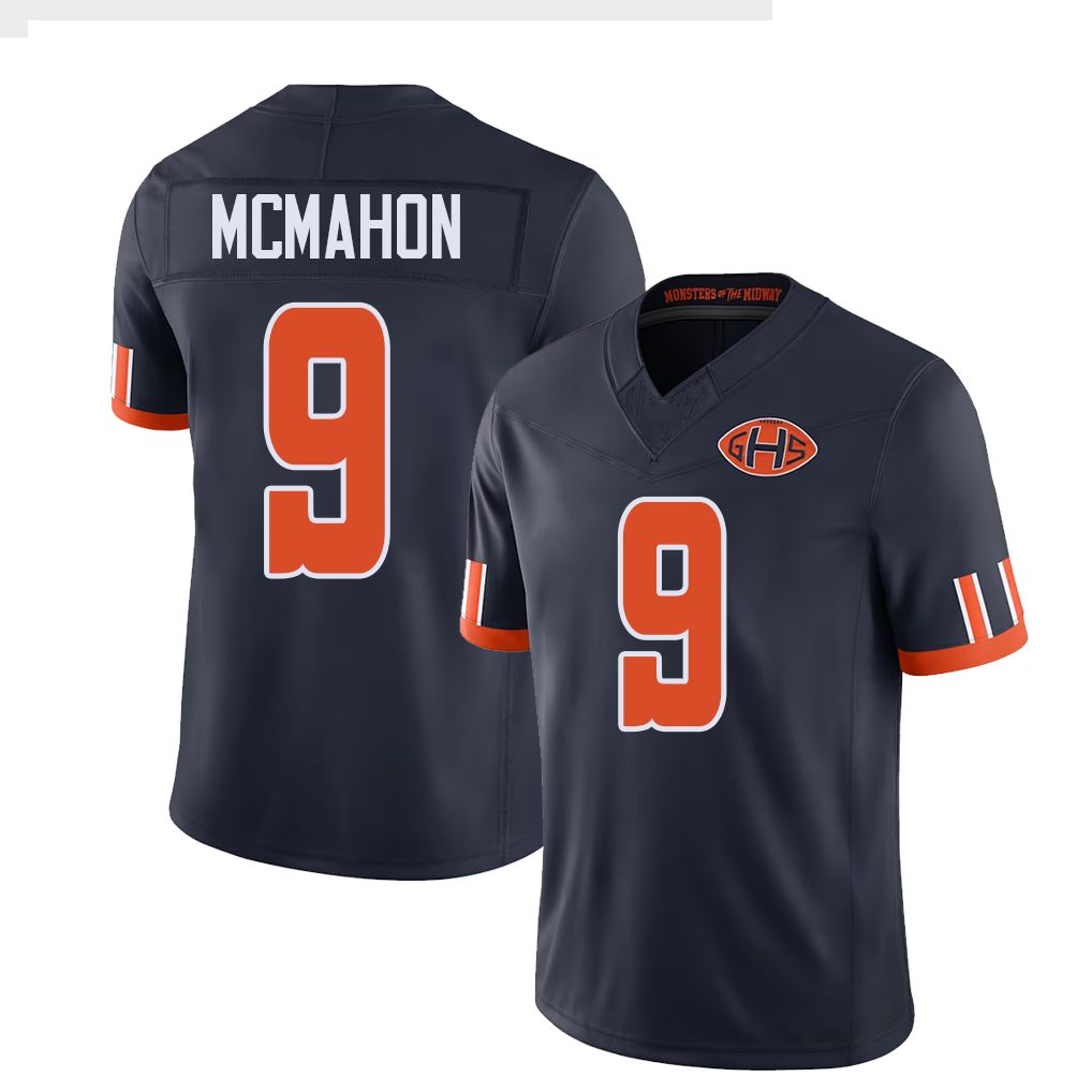 Chicago #9 McMahon Football V Neck Short Sleeve Navy Jersey Jim For Men Youth Women Gift