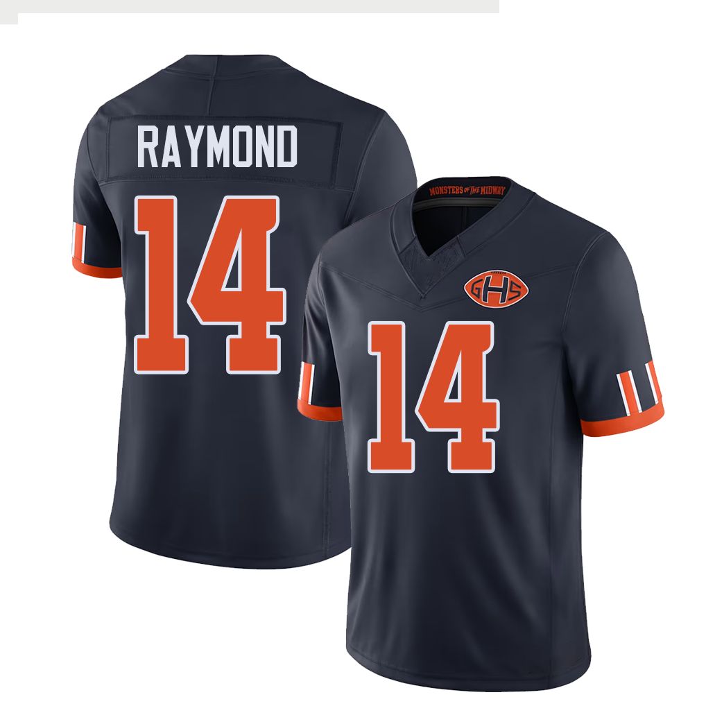 Chicago #14 Raymond Football V Neck Short Sleeve Navy Jersey Kalif For Men Youth Women Gift