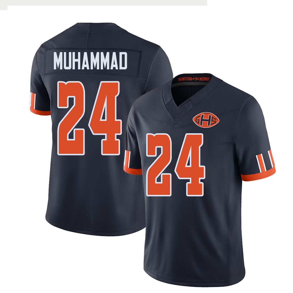 Chicago #24 Muhammad Football V Neck Short Sleeve Navy Jersey Malik For Men Youth Women Gift