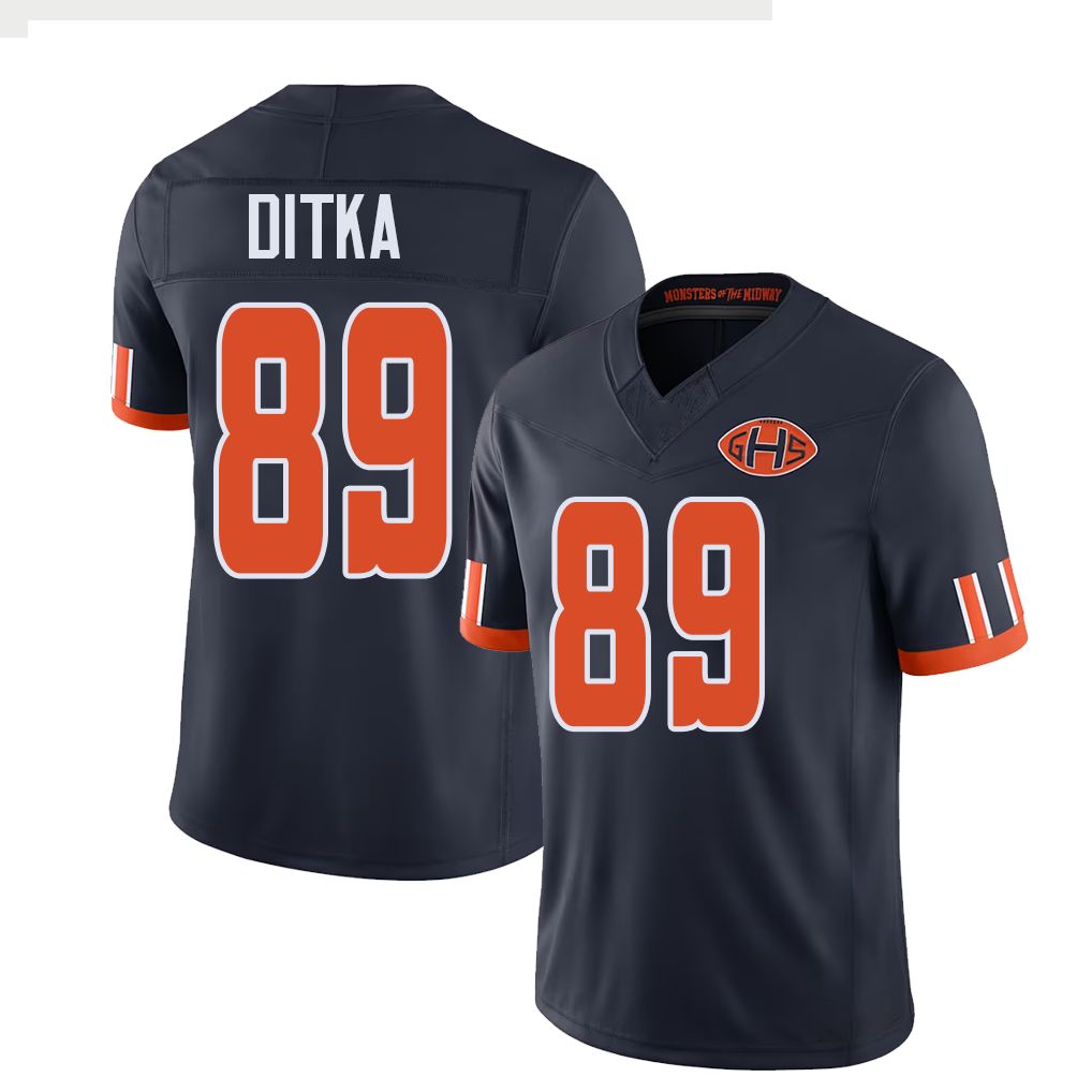 Chicago #89 Ditka Football V Neck Short Sleeve Navy Jersey Mike For Men Youth Women Gift