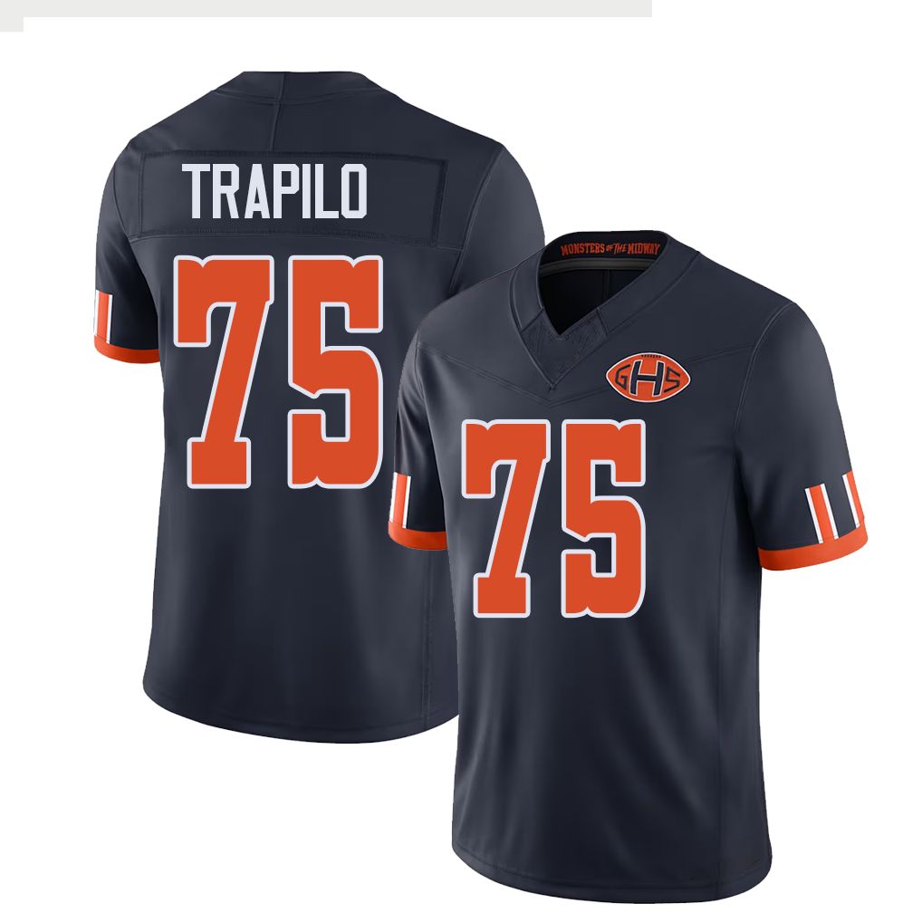 Chicago #75 Trapilo Football V Neck Short Sleeve Navy Jersey Ozzy For Men Youth Women Gift