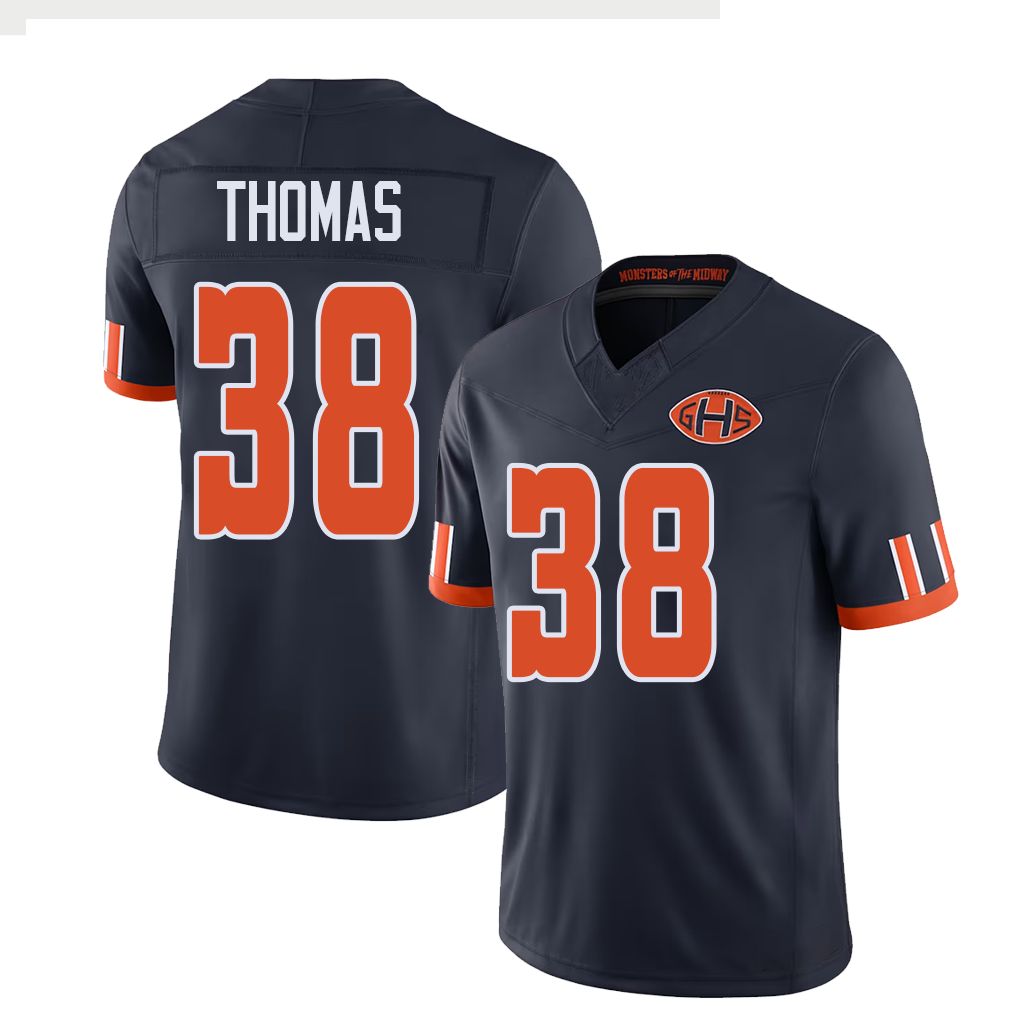 Chicago #38 Thomas Football V Neck Short Sleeve Navy Jersey Skyler For Men Youth Women Gift