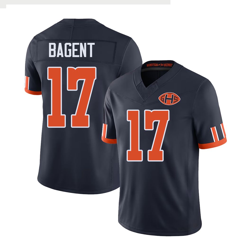 Chicago #17 Bagent Football V Neck Short Sleeve Navy Jersey Tyson For Men Youth Women Gift