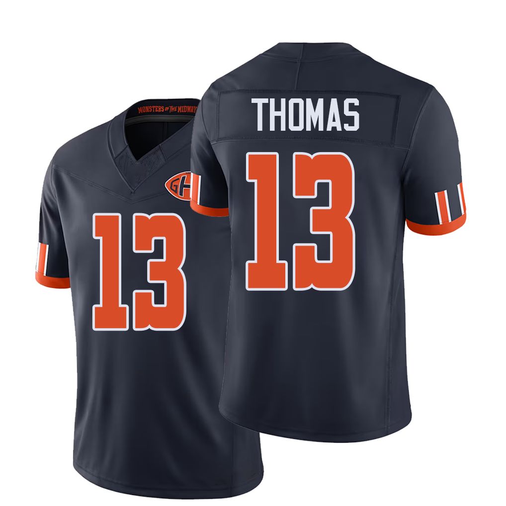 Chicago #13 Thomas Football V Neck Short Sleeve Navy Jersey Zavion For Men Youth Women Gift