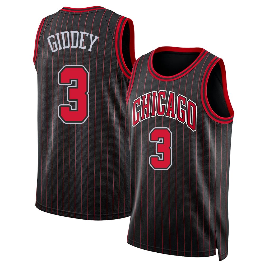 Chicago #3 Giddey Player Basketball Sleeveless Black Jersey Josh For Adult Youth