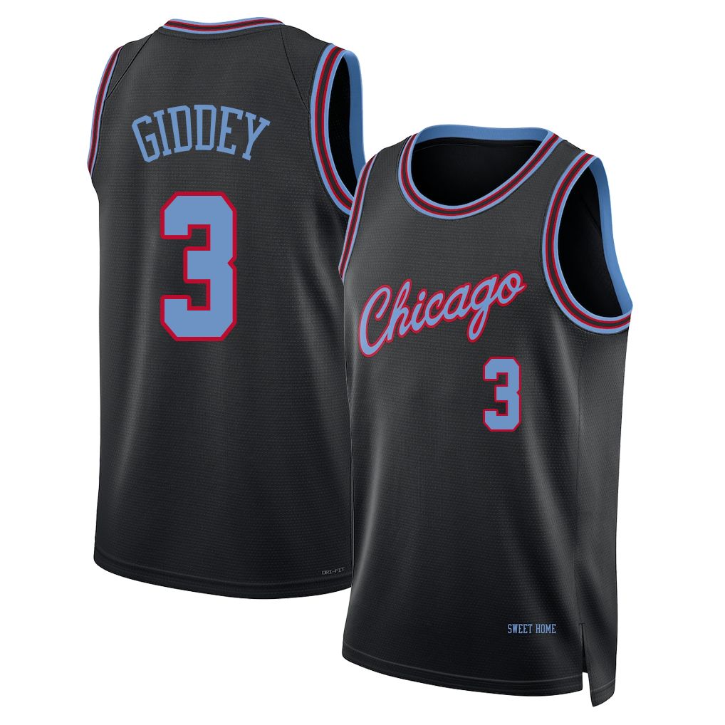 Chicago #3 Giddey Player Basketball Sleeveless Black Jersey Josh For Adult Youth