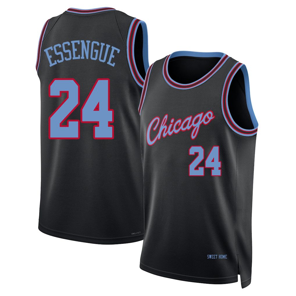 Chicago #24 Essengue Player Basketball Sleeveless Black Jersey Noa For Adult Youth