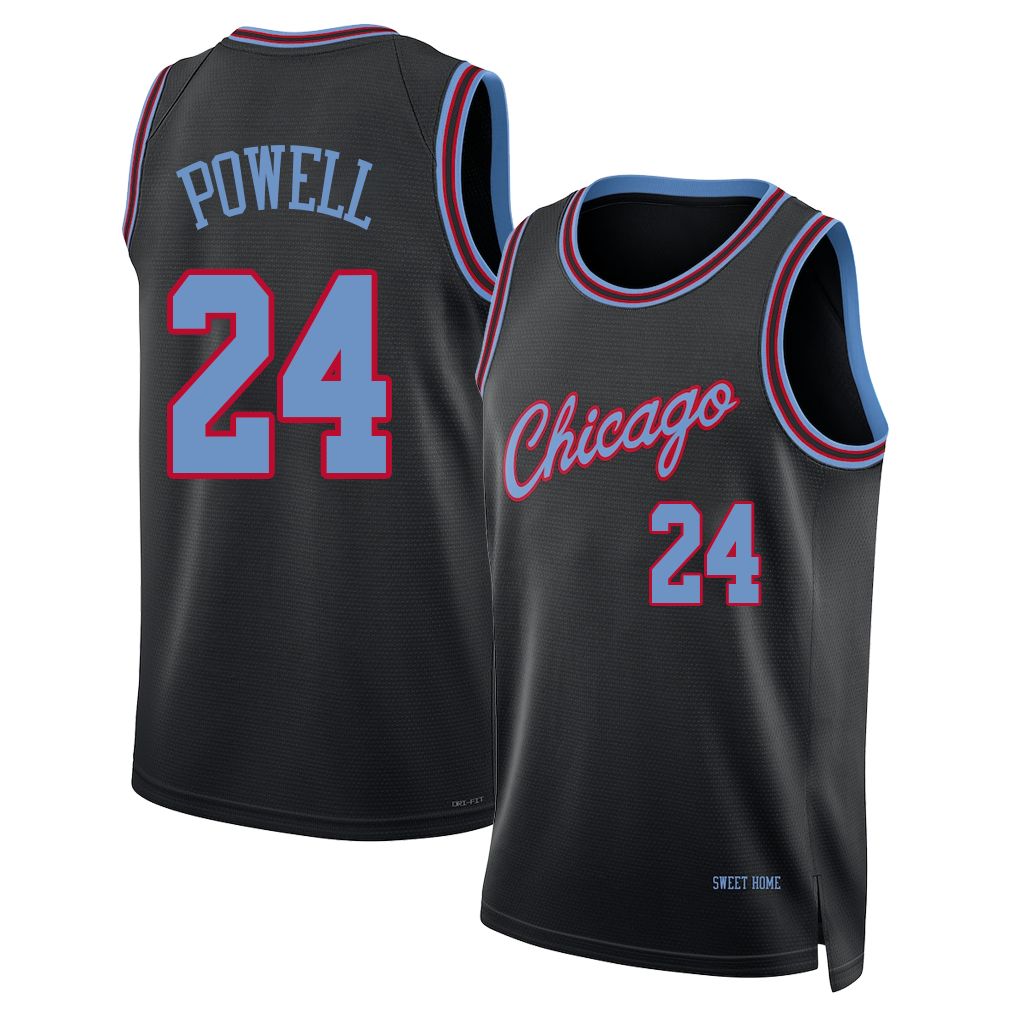 Chicago #24 Powell Player Basketball Sleeveless Black Jersey Norman For Adult Youth