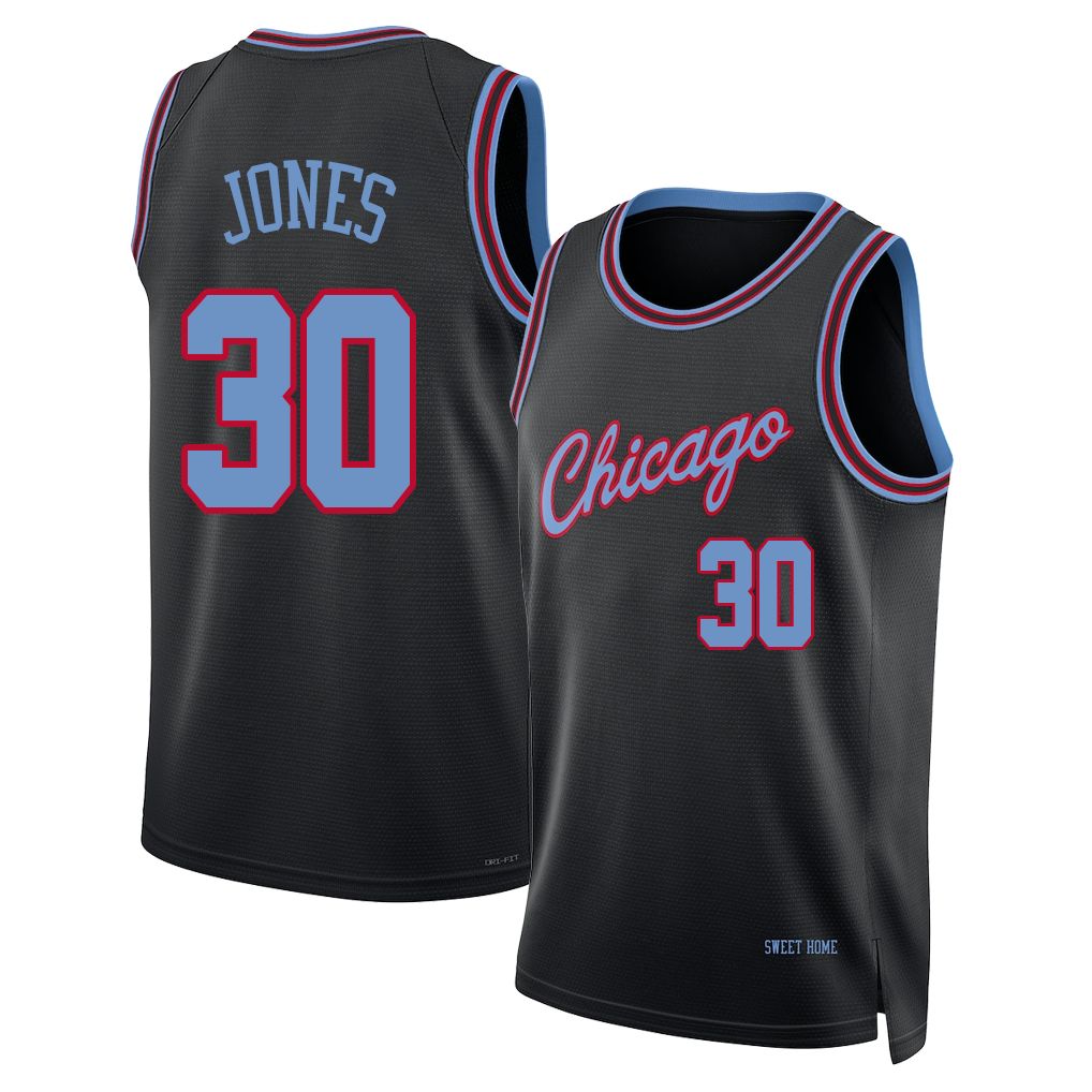 Chicago #30 Jones Player Basketball Sleeveless Black Jersey Tre For Adult Youth