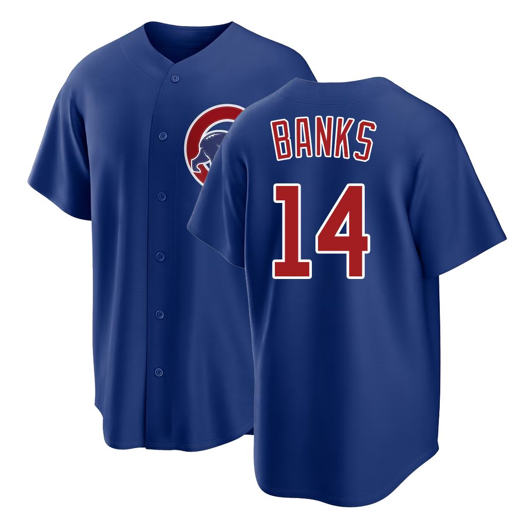 Chicago C #14 Banks Player Baseball Short Sleeve Royal Jersey Ernie For Men Women Youth Gift