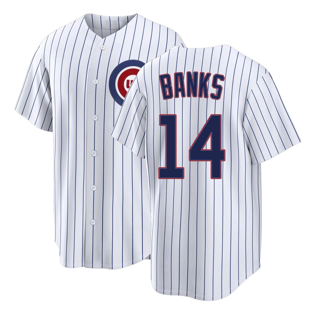 Chicago C #14 Banks Player Baseball Short Sleeve White Jersey Ernie For Men Women Youth Gift