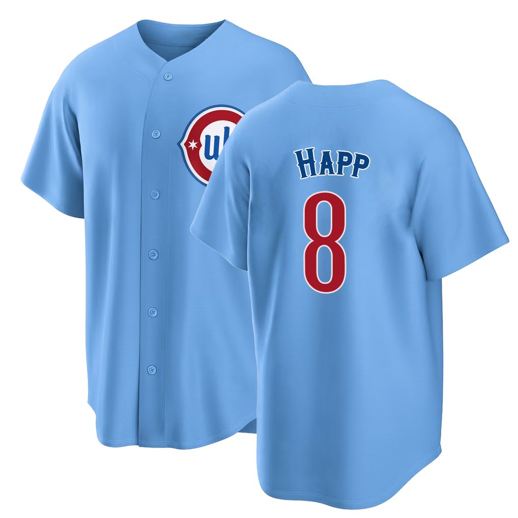 Chicago C #8 Happ Player Baseball Short Sleeve Lighrt Blue Jersey Ian For Men Women Youth Gift