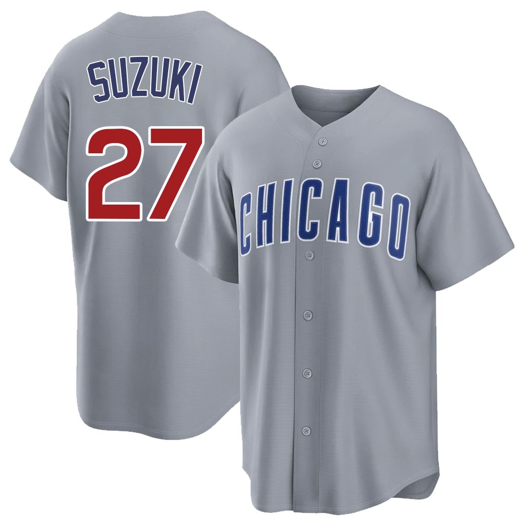 Chicago C #27 Suzuki Player Baseball Short Sleeve Gray Jersey Seiya For Men Women Youth Gift