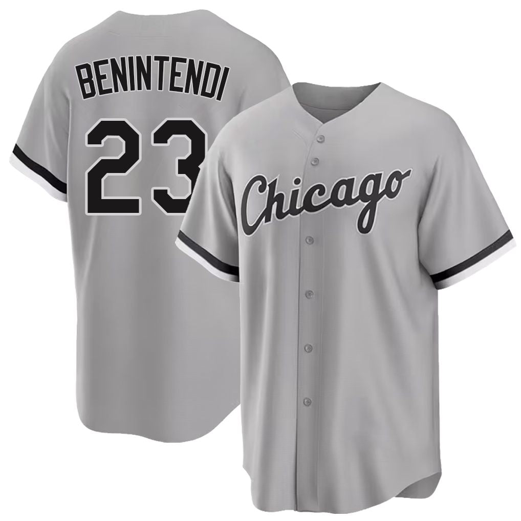 Chicago W #23 Benintendi Player Baseball Short Sleeve Gray Jersey Andrew For Men Women Youth Gift