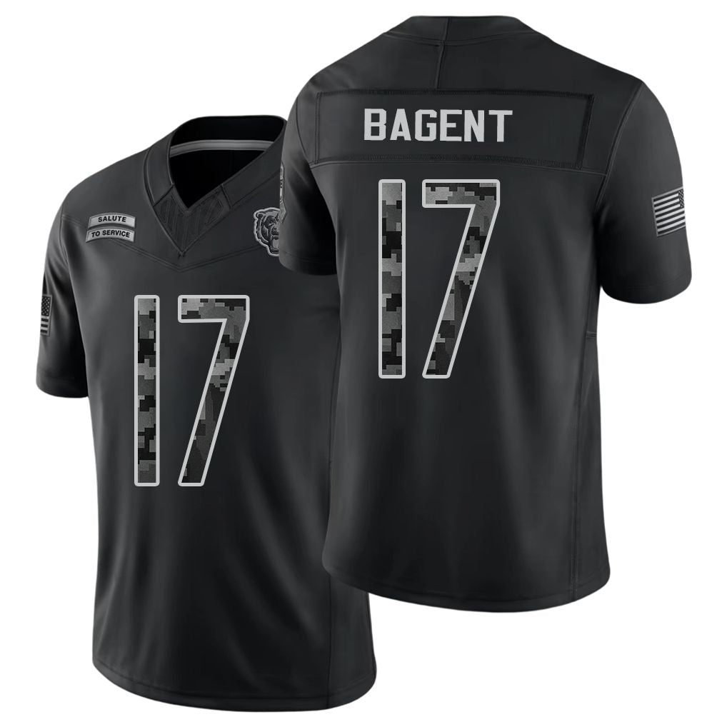 Chicago #17 Bagent Player Football V Neck Short Sleeve Black Jersey Tyson For Men Youth Women Gift