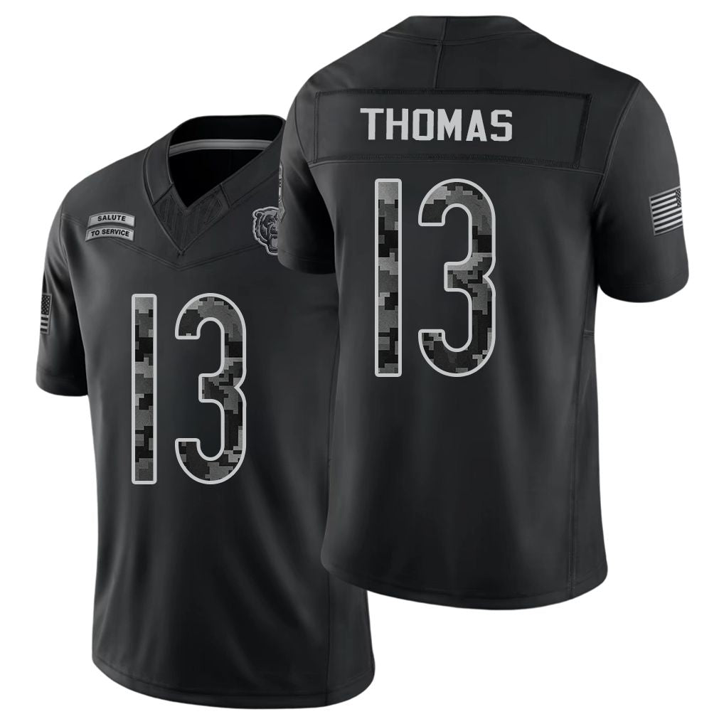 Chicago #13 Thomas Player Football V Neck Short Sleeve Black Jersey Zavion For Men Youth Women Gift