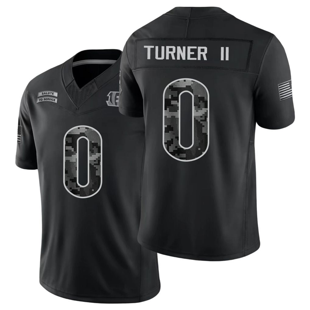 Cincinnati #0 Turner II Player Football V Neck Short Sleeve Black Jersey DJ For Men Youth Women Gift