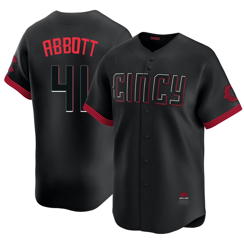 Cincinnati #41 Abbott Player Baseball Short Sleeve Black Jersey Andrew For Men Women Youth Gift