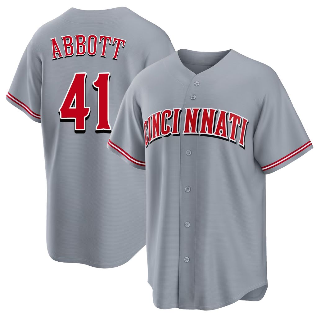 Cincinnati #41 Abbott Player Baseball Short Sleeve Gray Jersey Andrew For Men Women Youth Gift