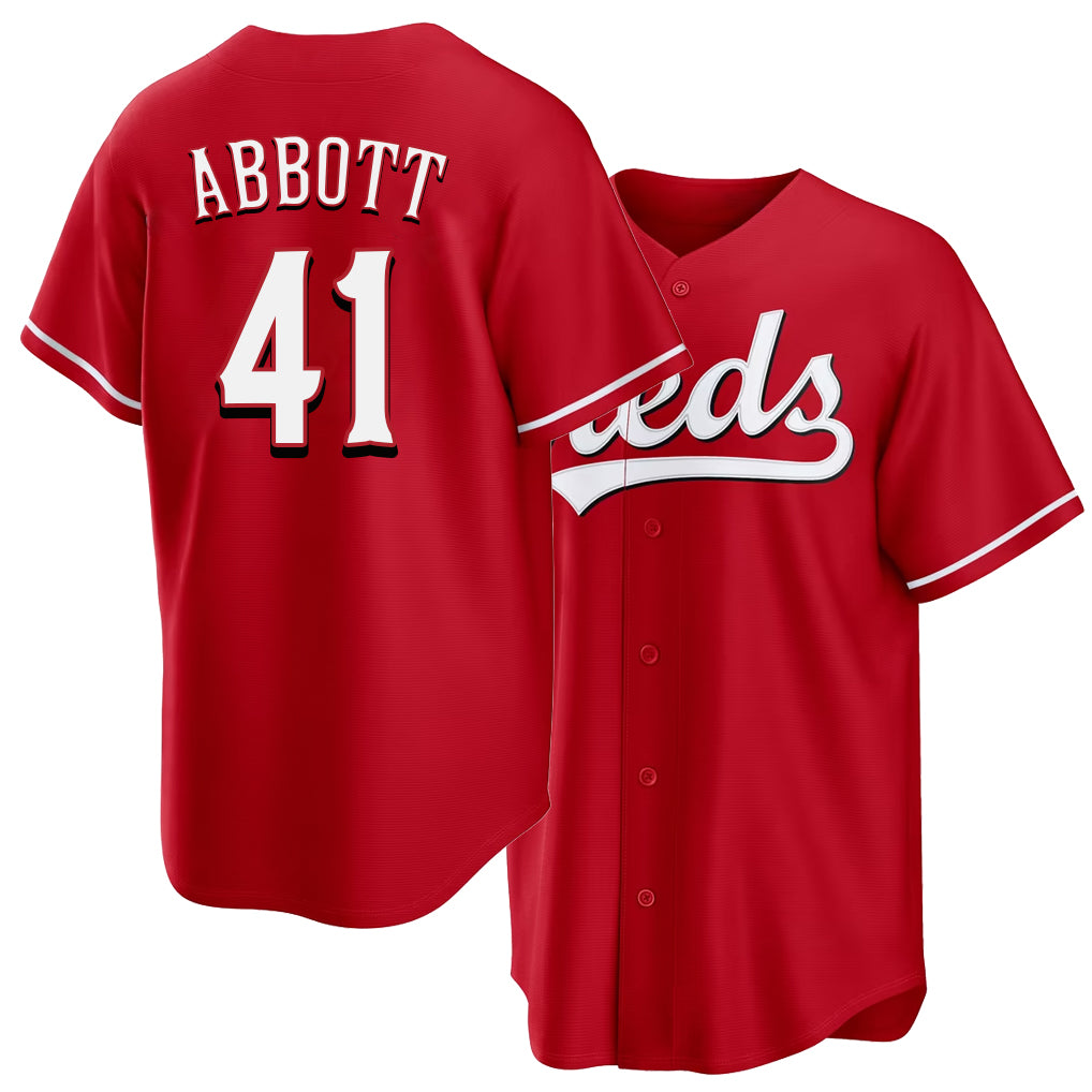Cincinnati #41 Abbott Player Baseball Short Sleeve Red Jersey Andrew For Men Women Youth Gift