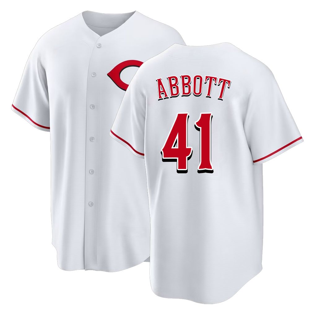 Cincinnati #41 Abbott Player Baseball Short Sleeve White Jersey Andrew For Men Women Youth Gift