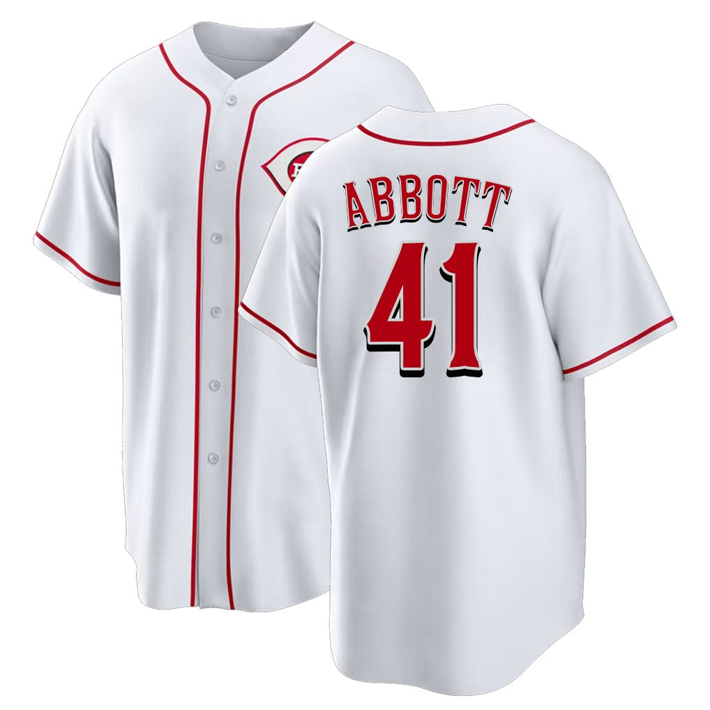 Cincinnati #41 Abbott Player Baseball Short Sleeve White Jersey Andrew For Men Women Youth Gift